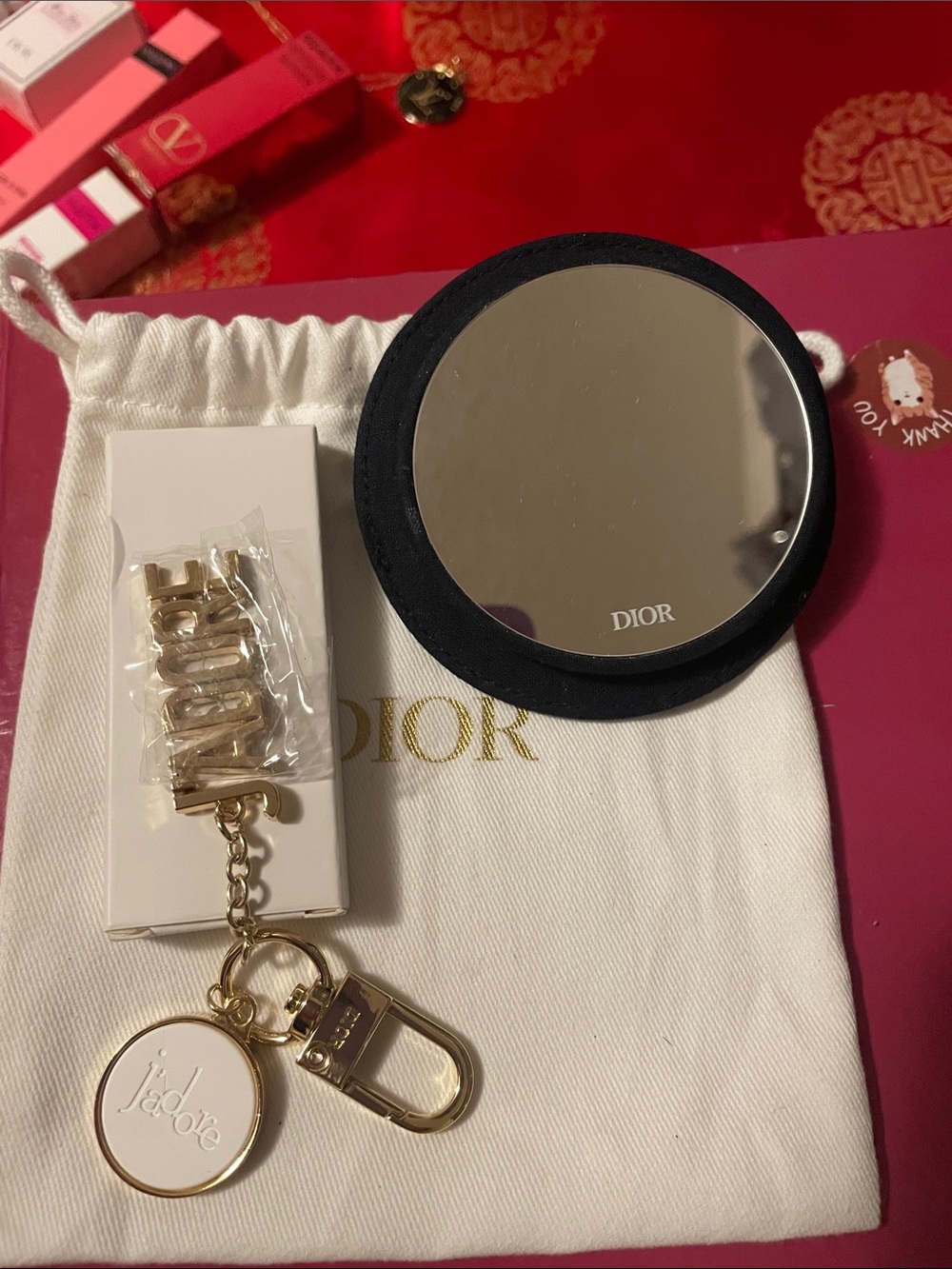 DIOR Black Compact Mirror and Keychain - J'adore Gold Accent